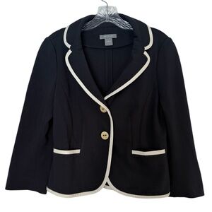 Ann Taylor Cropped Two Button Navy Blazer with White Piping sz4 Minimalist